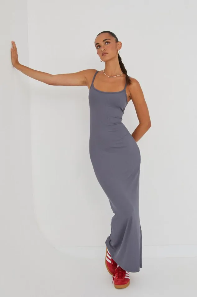 Clothing Supr Maxi Dresses Riley Low Back Maxi Dress Iron Grey