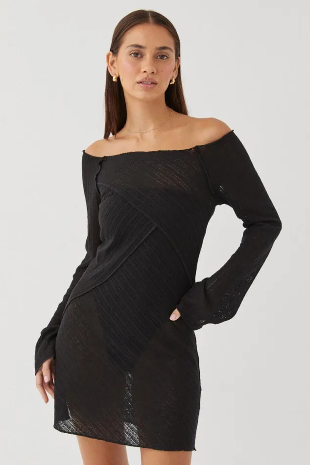 Clothing Supr Mini Dresses Jessa Bell Sleeve Knit Mini Dress Black