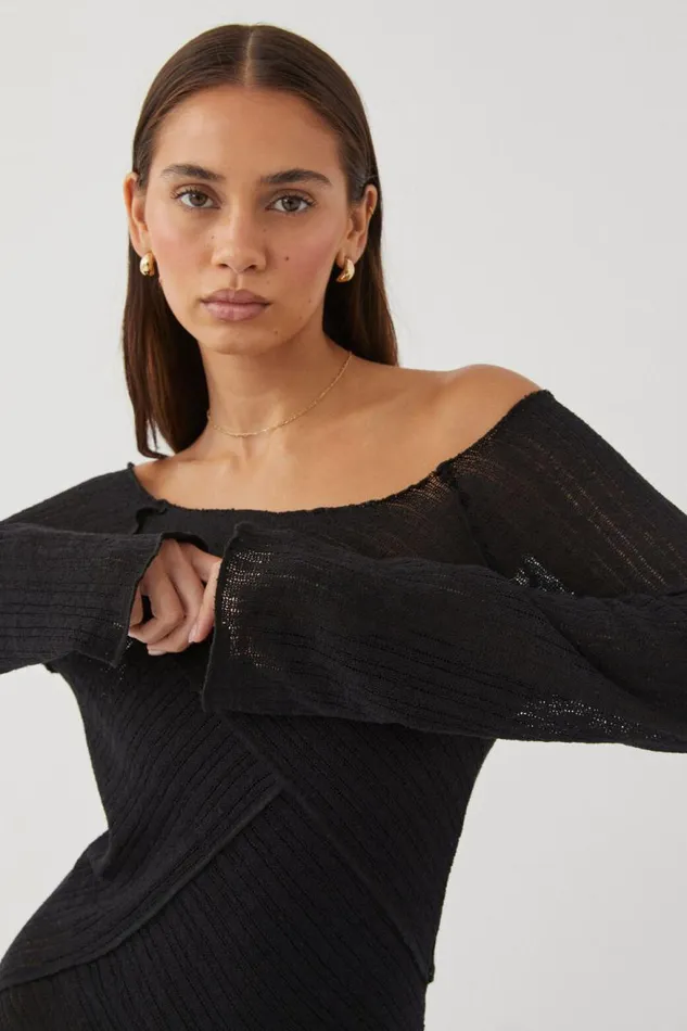 Clothing Supr Mini Dresses Jessa Bell Sleeve Knit Mini Dress Black