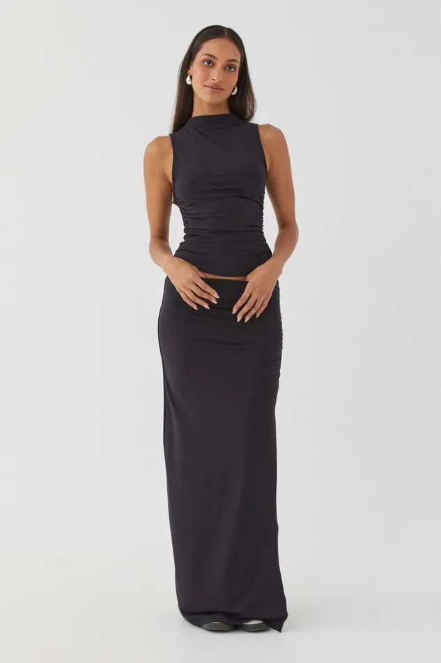 Clothing Supr Skirts Soft Ruched Split Maxi Skirt Black