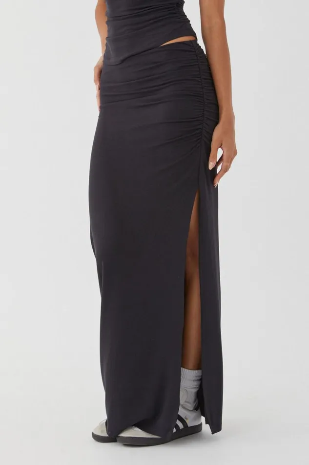 Clothing Supr Skirts Soft Ruched Split Maxi Skirt Black