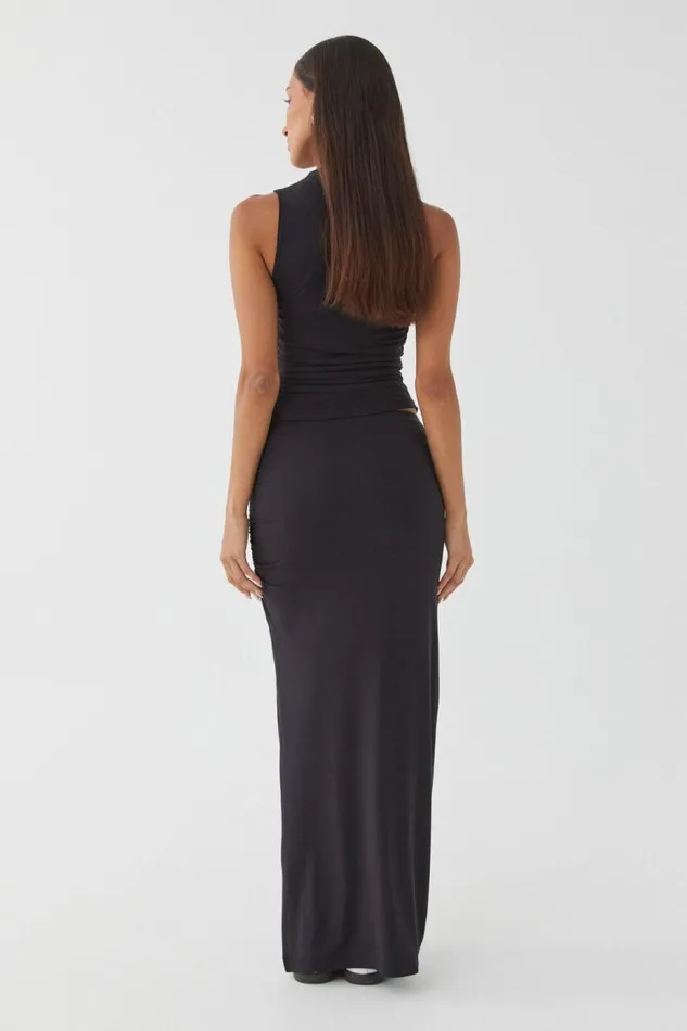 Clothing Supr Skirts Soft Ruched Split Maxi Skirt Black