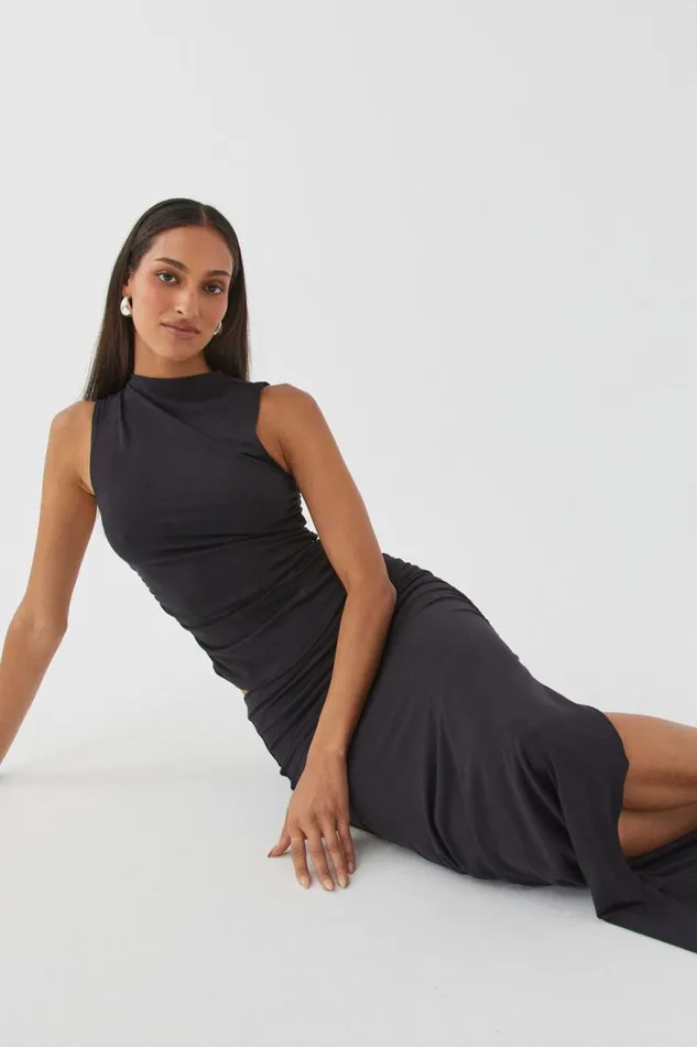 Clothing Supr Skirts Soft Ruched Split Maxi Skirt Black