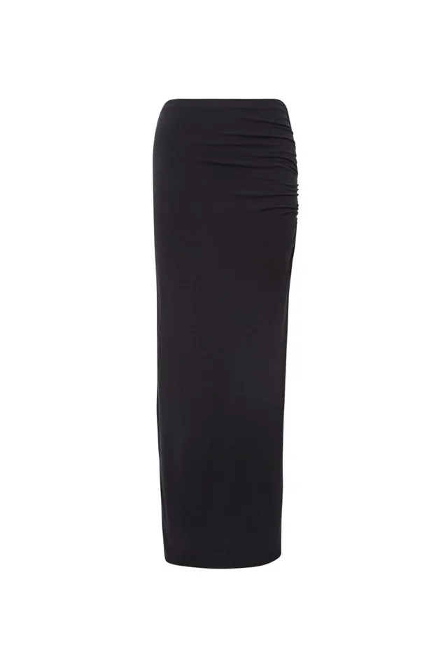 Clothing Supr Skirts Soft Ruched Split Maxi Skirt Black