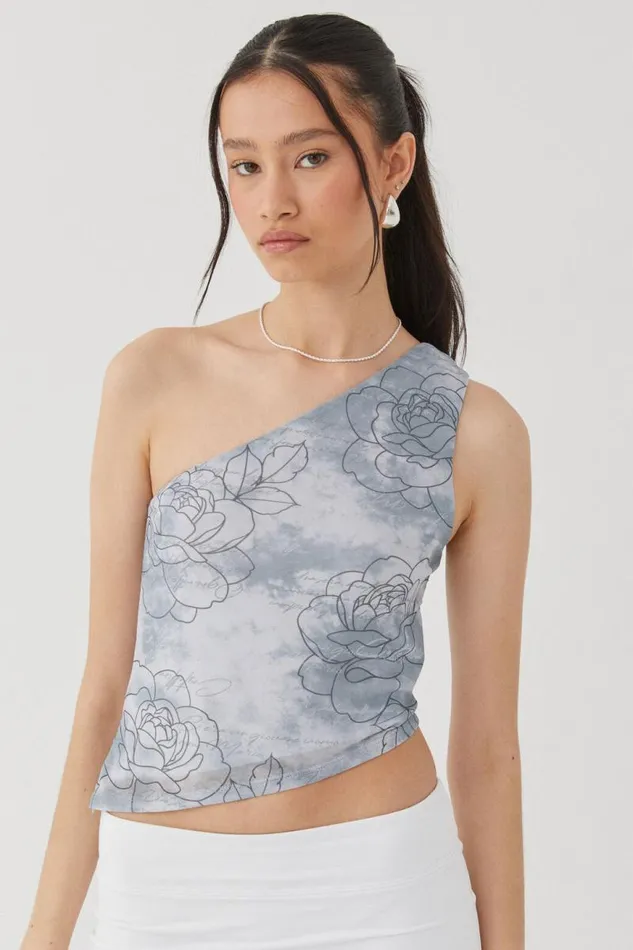 Clothing Supr T Shirts Mesh Graphic One Shoulder Top Greyroses