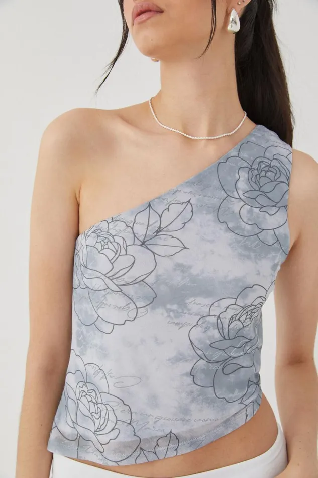 Clothing Supr T Shirts Mesh Graphic One Shoulder Top Greyroses