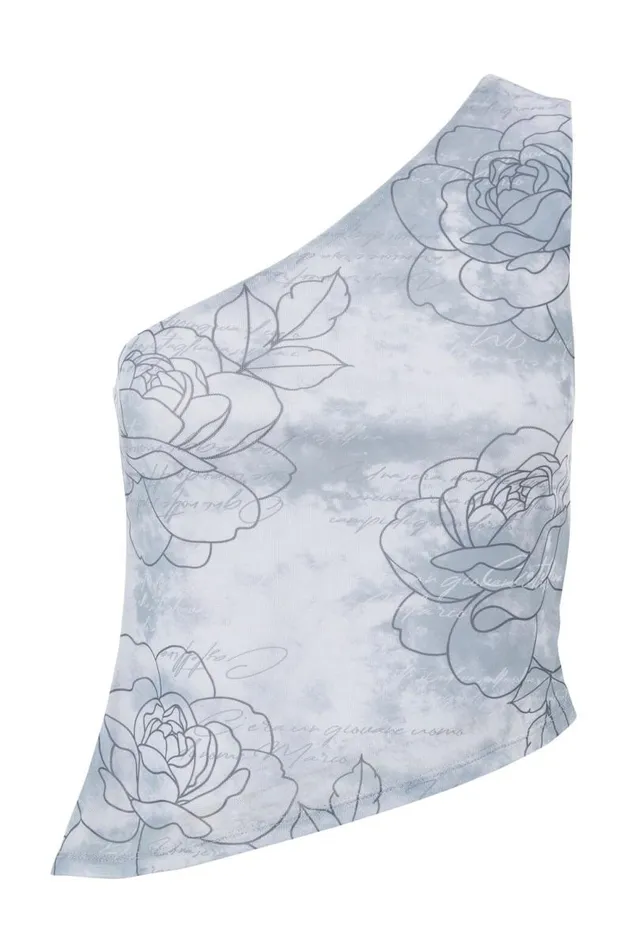 Clothing Supr T Shirts Mesh Graphic One Shoulder Top Greyroses