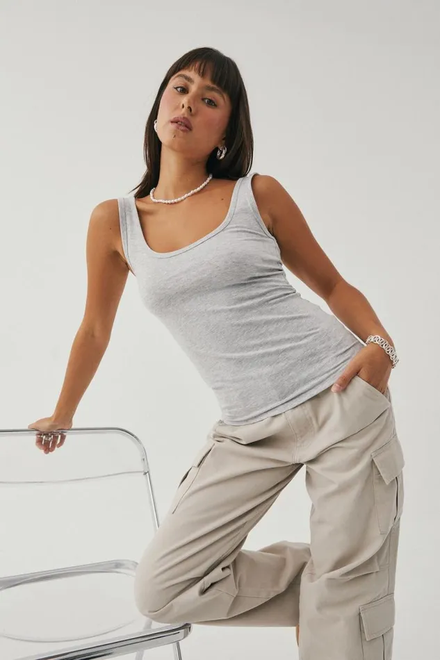 Clothing Supr Tank Tops Basic Thick Strap Tank Grey Marle