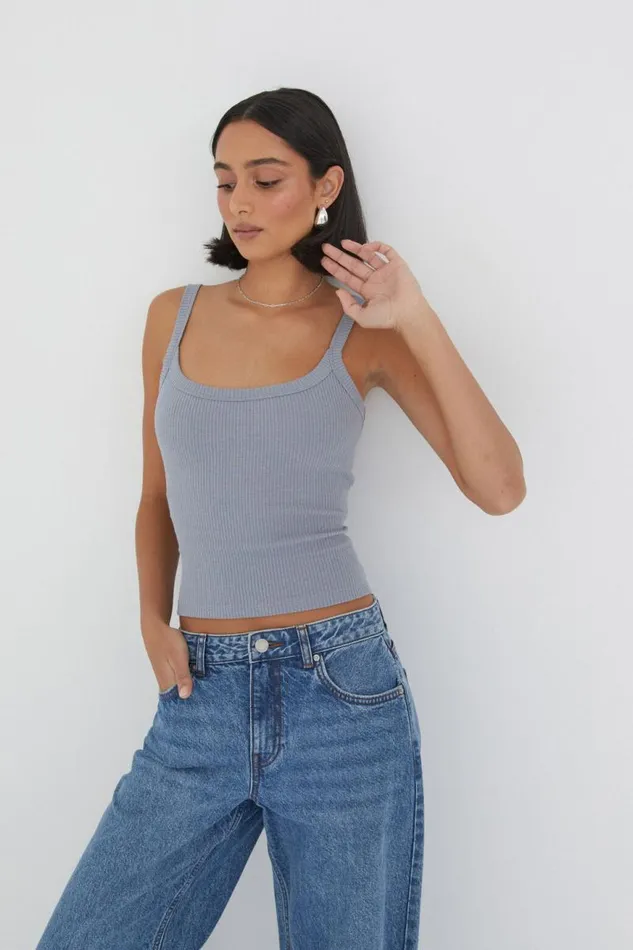 Clothing Supr Tank Tops Riri Scoop Neck Tank Blue Grey