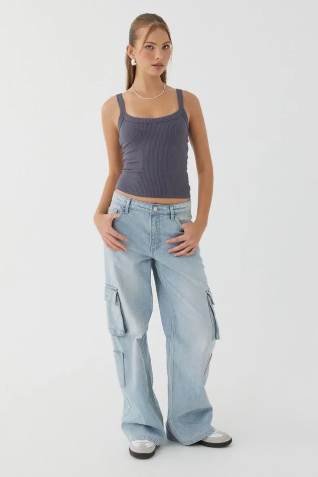 Clothing Supr Tank Tops Riri Scoop Neck Tank Iron Grey