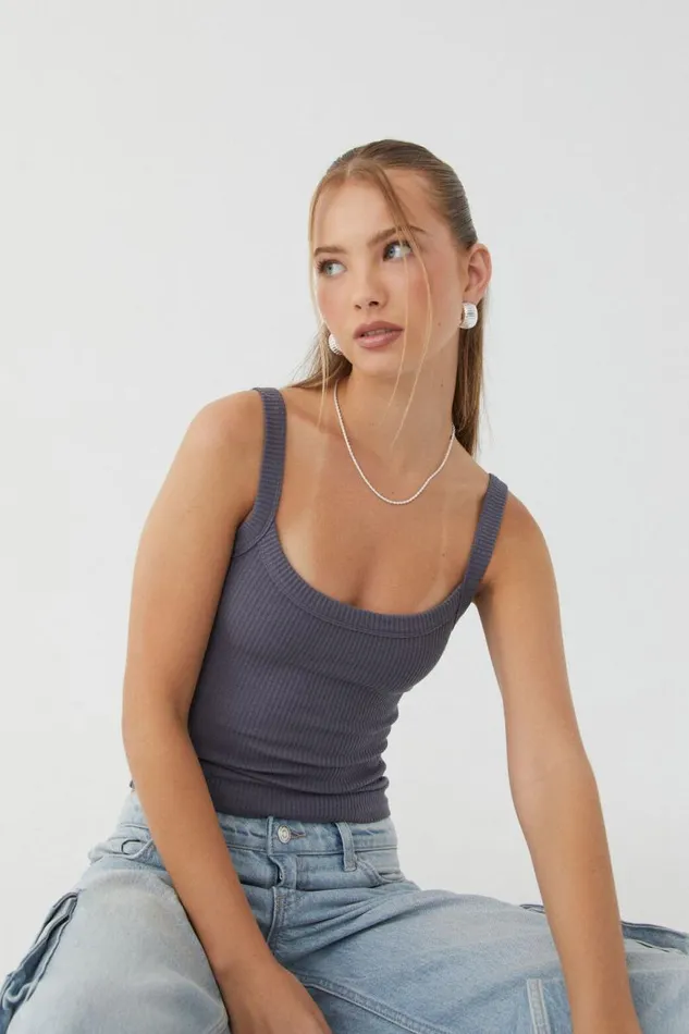 Clothing Supr Tank Tops Riri Scoop Neck Tank Iron Grey