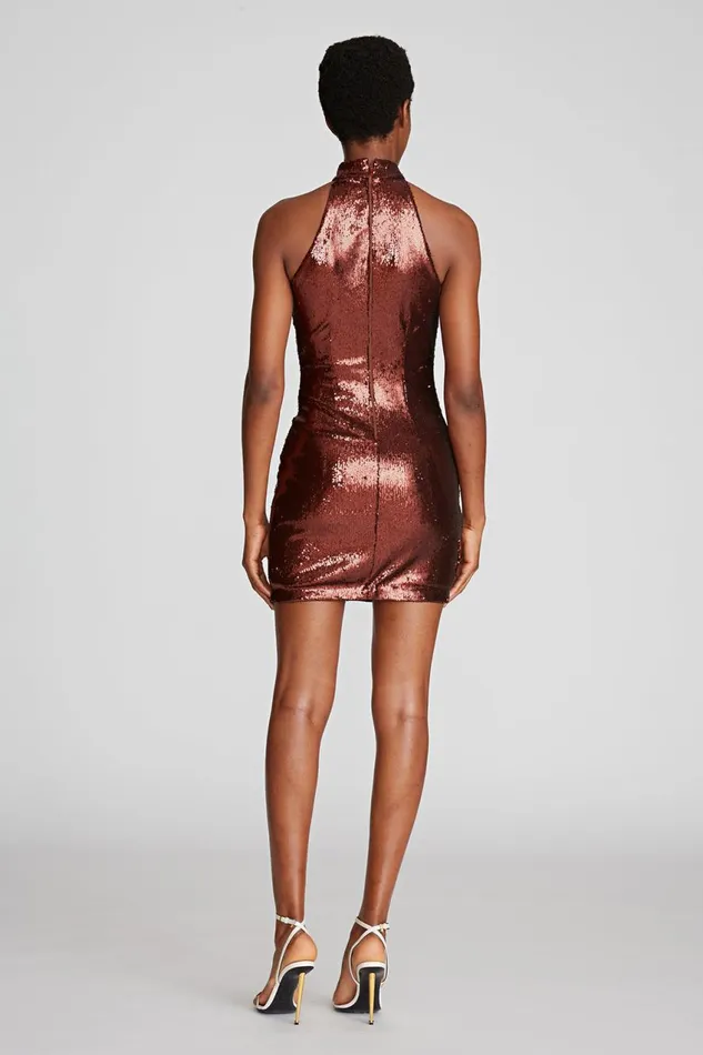 Cocktail Women Halston Celo Dress In Sequins Russet
