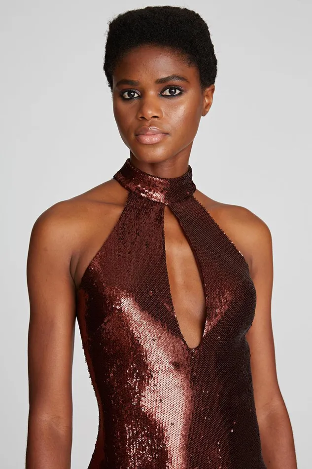 Cocktail Women Halston Celo Dress In Sequins Russet