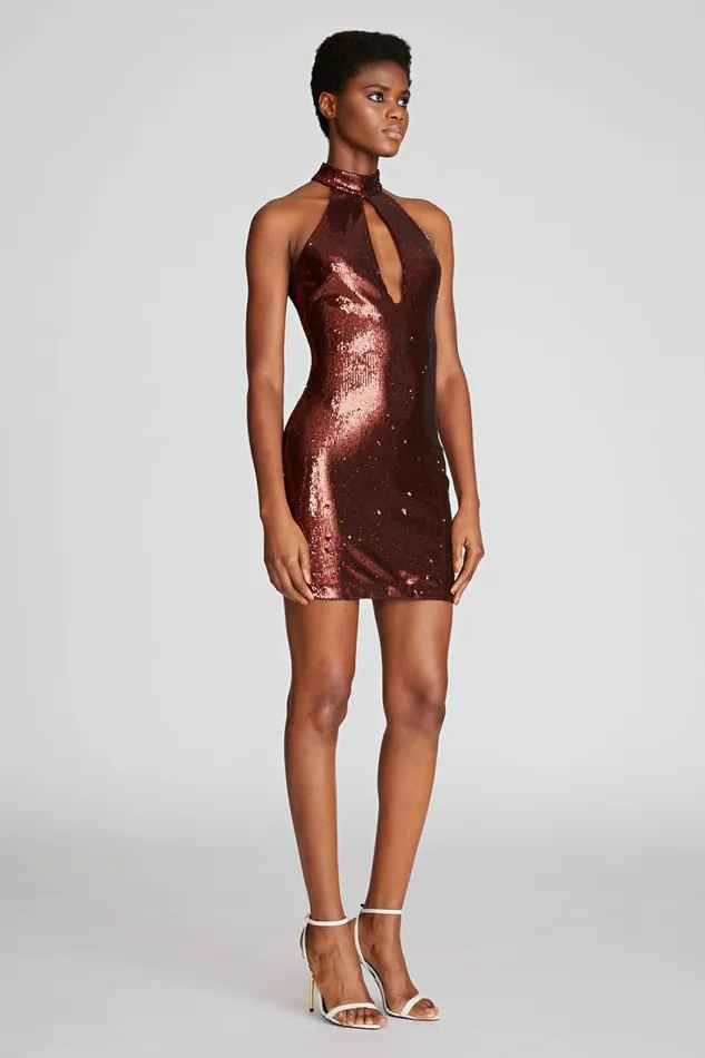 Cocktail Women Halston Celo Dress In Sequins Russet