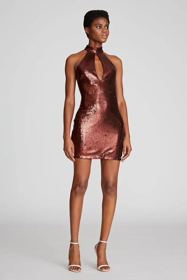 Cocktail Women Halston Celo Dress In Sequins Russet