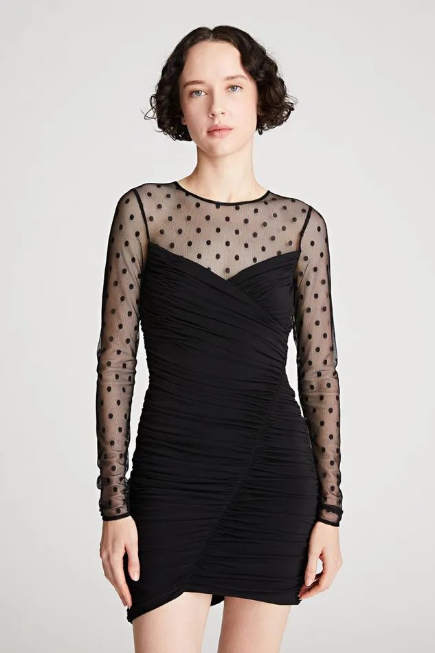 Cocktail Women Halston Hilary Dress In Jersey and Mesh Black