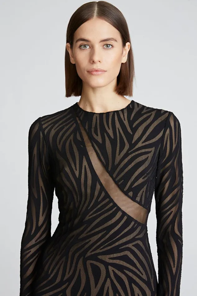Cocktail Women Halston Tatum Dress In Zebra Burnout Black
