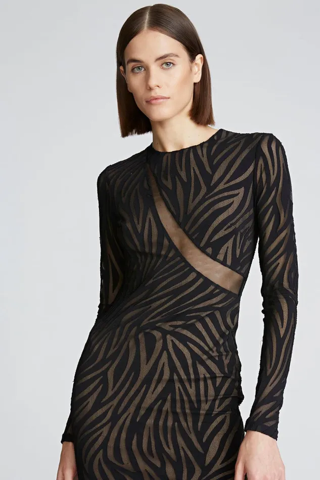Cocktail Women Halston Tatum Dress In Zebra Burnout Black