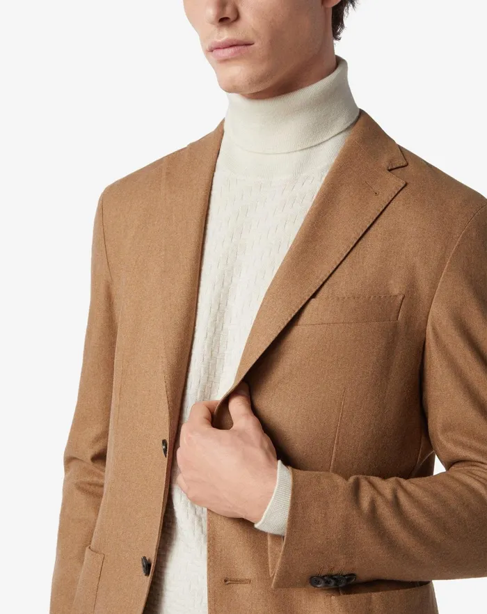 Corneliani Jackets Camel Beige Stretch Flannel Jacket For Men 8211 Men