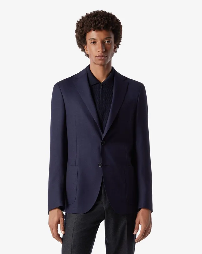 Corneliani Jackets Navy Blue 2button Hopsack Wool Jacket 8211 Men