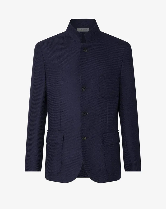 Corneliani Jackets Navy Blue Jumperlike Wool Singlebreasted Jacket For Men 8211 Men