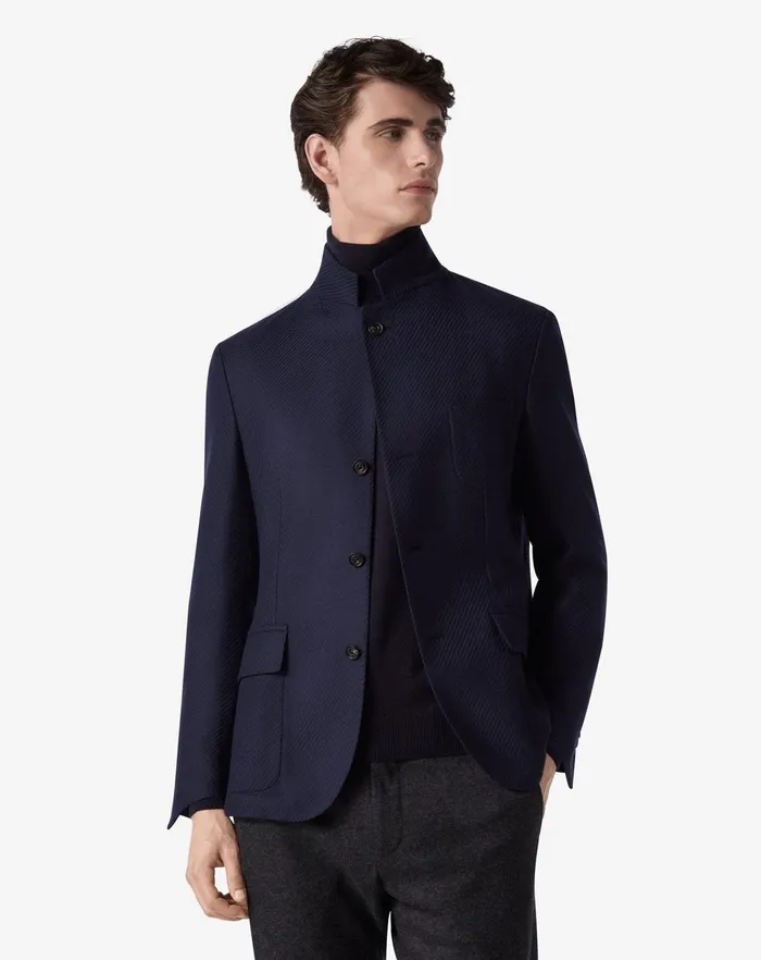 Corneliani Jackets Navy Blue Jumperlike Wool Singlebreasted Jacket For Men 8211 Men