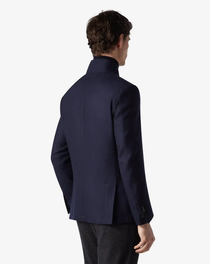 Corneliani Jackets Navy Blue Jumperlike Wool Singlebreasted Jacket For Men 8211 Men