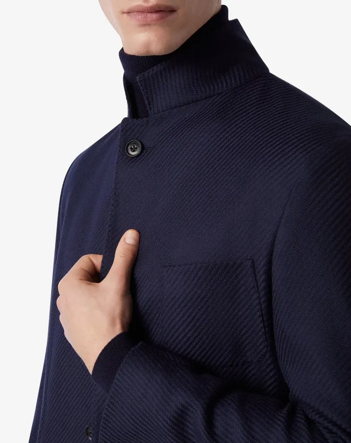 Corneliani Jackets Navy Blue Jumperlike Wool Singlebreasted Jacket For Men 8211 Men
