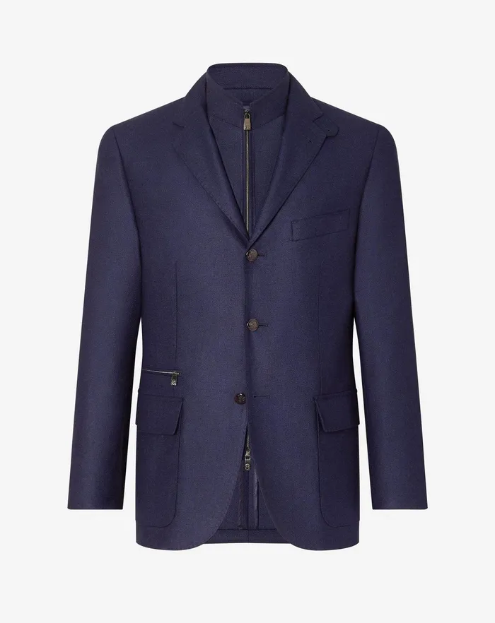 Corneliani Jackets Royal Blue Silk And Wool Jacket With Inner Vest 8211 Men