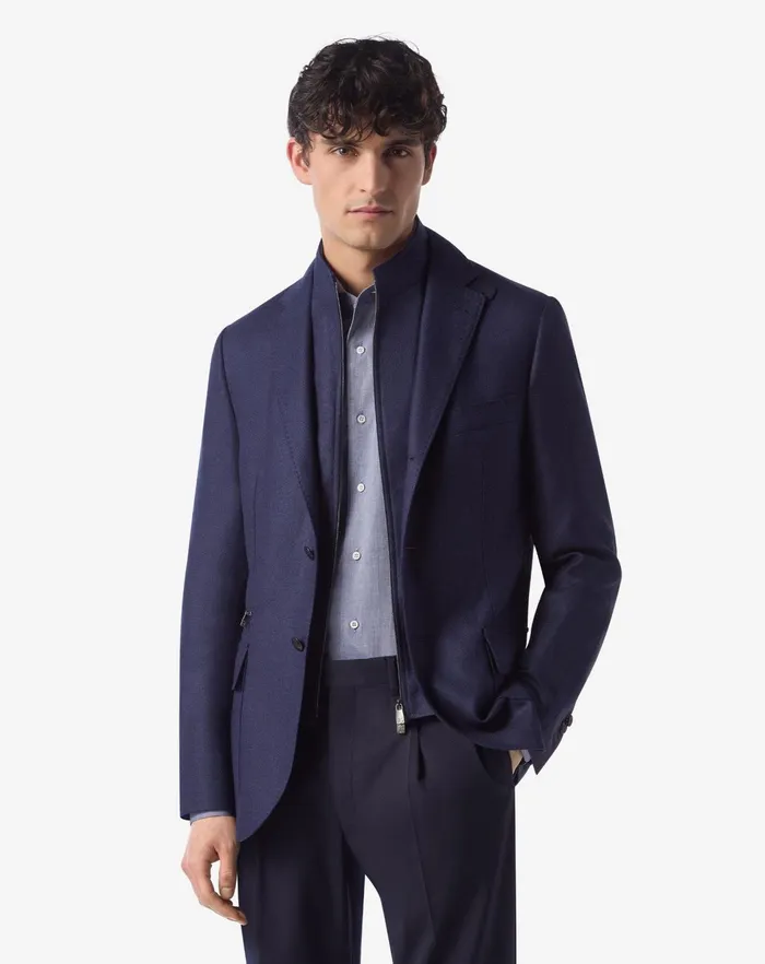 Corneliani Jackets Royal Blue Silk And Wool Jacket With Inner Vest 8211 Men