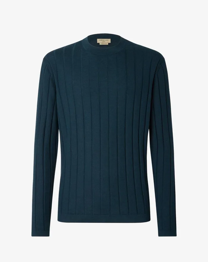 Corneliani Knitwear Dark Teal Blue Extrafine Merino Crewneck Sweater For Men 8211 Men