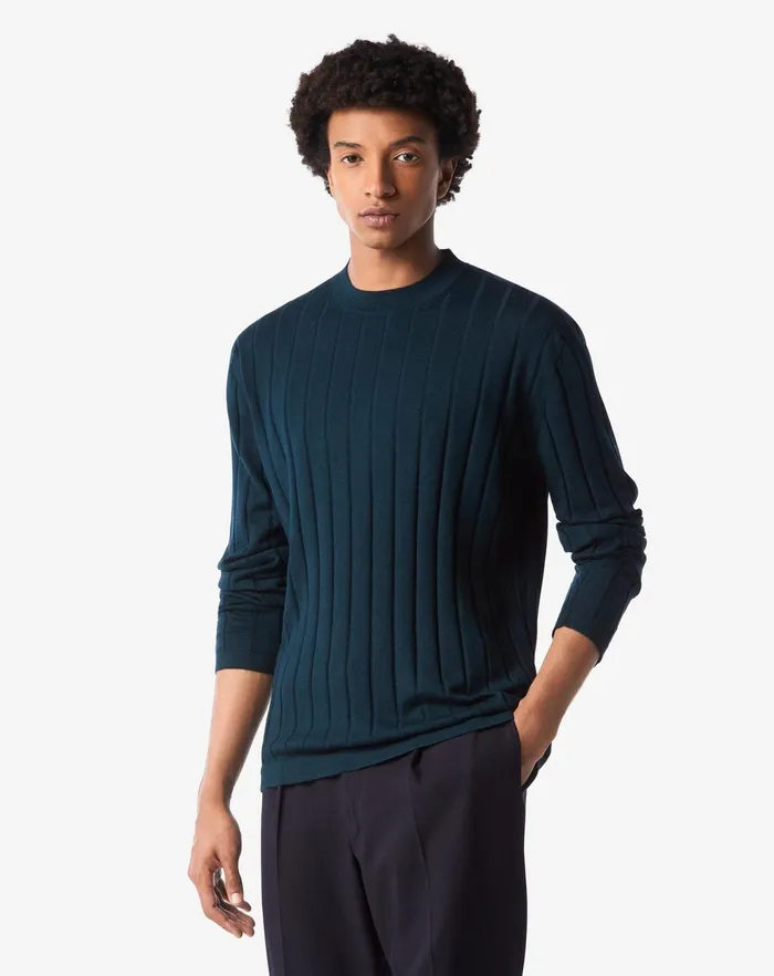 Corneliani Knitwear Dark Teal Blue Extrafine Merino Crewneck Sweater For Men 8211 Men