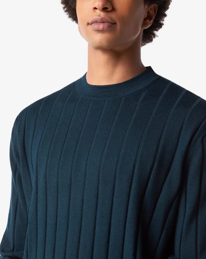 Corneliani Knitwear Dark Teal Blue Extrafine Merino Crewneck Sweater For Men 8211 Men