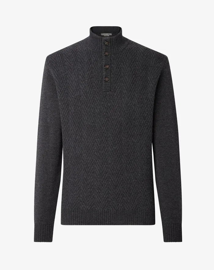 Corneliani Knitwear Grey Wool And Cashmere Turtleneck With Diagonal Stitch 8211 Men