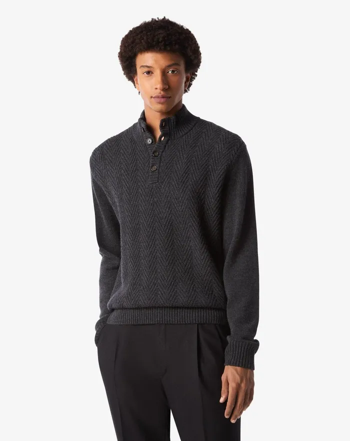 Corneliani Knitwear Grey Wool And Cashmere Turtleneck With Diagonal Stitch 8211 Men