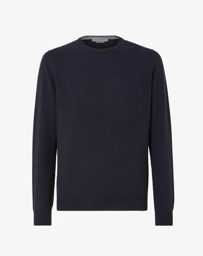Corneliani Knitwear Wool And Cashmere Crew Neck In Blue 8211 Men
