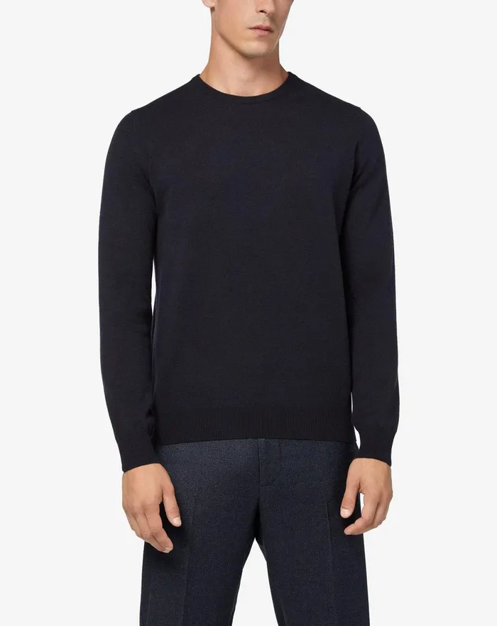 Corneliani Knitwear Wool And Cashmere Crew Neck In Blue 8211 Men