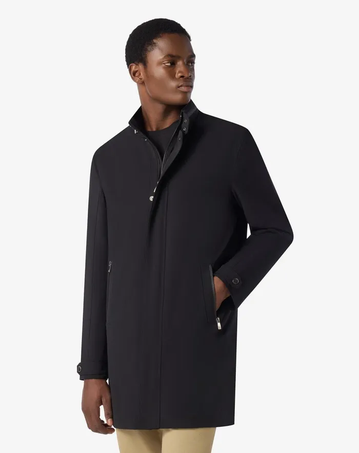 Corneliani Outerwear And Coats Black Super Stretch Technical Fabric Caban Coat For Men 8211 Men