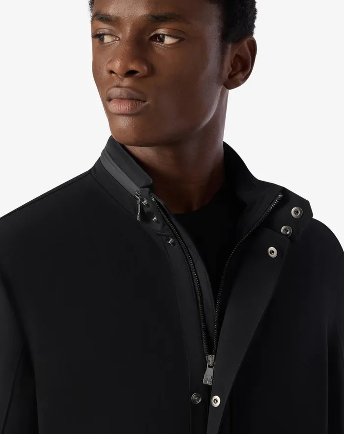 Corneliani Outerwear And Coats Black Super Stretch Technical Fabric Caban Coat For Men 8211 Men