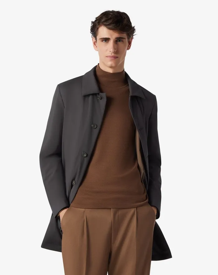 Corneliani Outerwear And Coats Dark Grey Technical Poplin Raincoat For Men 8211 Men