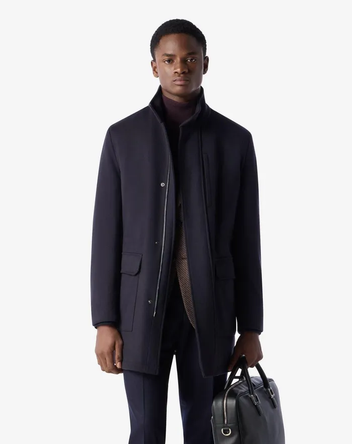 Corneliani Outerwear And Coats Navy Blue Pure Wool Beaver Caban Coat For Men 8211 Men