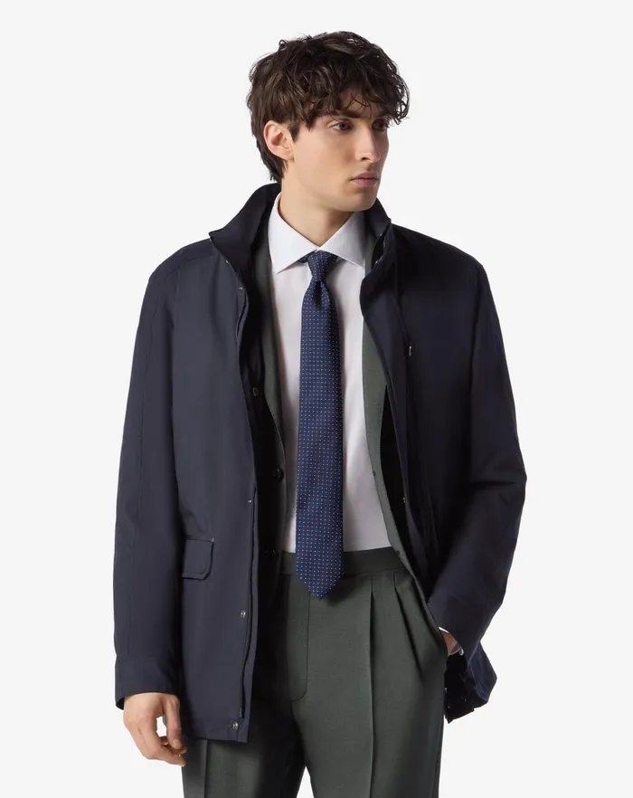 Corneliani Outerwear And Coats Navy Blue Technical Poplin Field Jacket 8211 Men