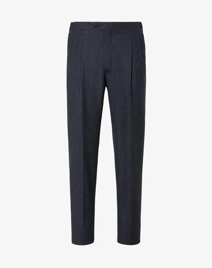 Corneliani Pants Navy Blue 2 Pleated Wool And Cotton Trousers 8211 Men