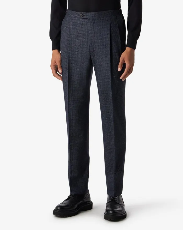 Corneliani Pants Navy Blue 2 Pleated Wool And Cotton Trousers 8211 Men