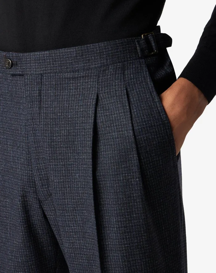 Corneliani Pants Navy Blue 2 Pleated Wool And Cotton Trousers 8211 Men