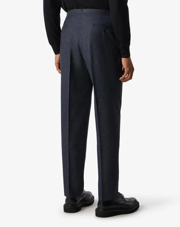 Corneliani Pants Navy Blue 2 Pleated Wool And Cotton Trousers 8211 Men