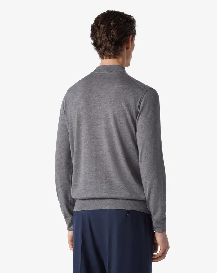 Corneliani Polos and TShirts Grey Shades Extra Fine Jacquard Wool Zipped Polo Shirt For Men 8211 Men