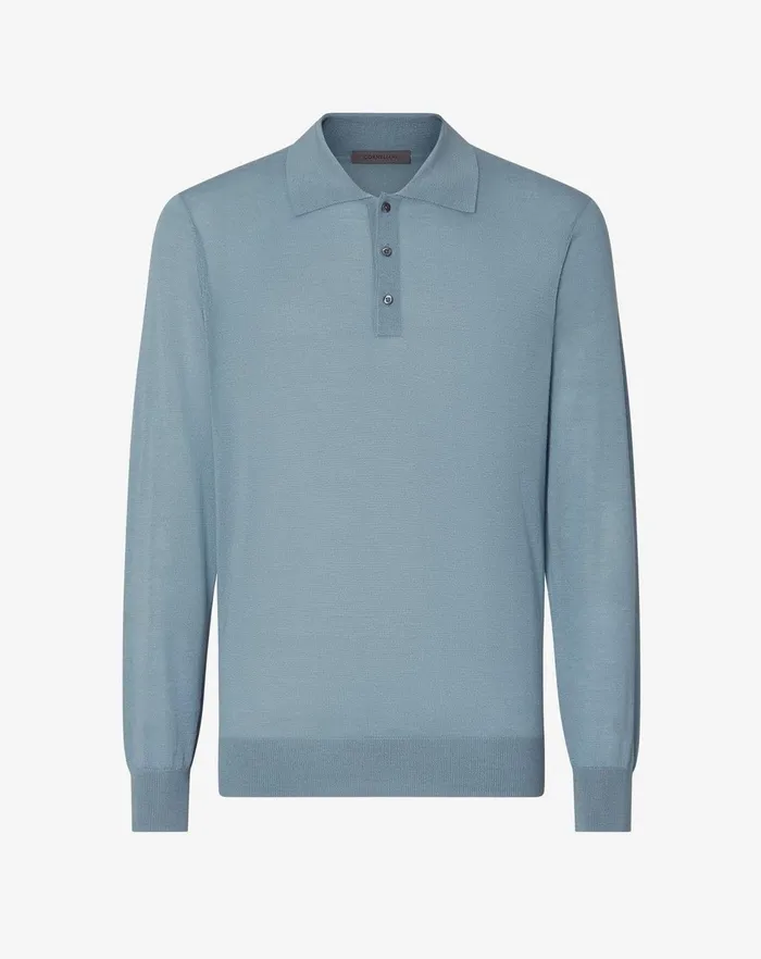 Corneliani Polos and TShirts Light Blue Long Sleeve Cashmere And Silk Polo Shirt 8211 Men Corneliani Polos and TShirts Light Blue Long Sleeve Cashmere And Silk Polo Shirt 8211 Men