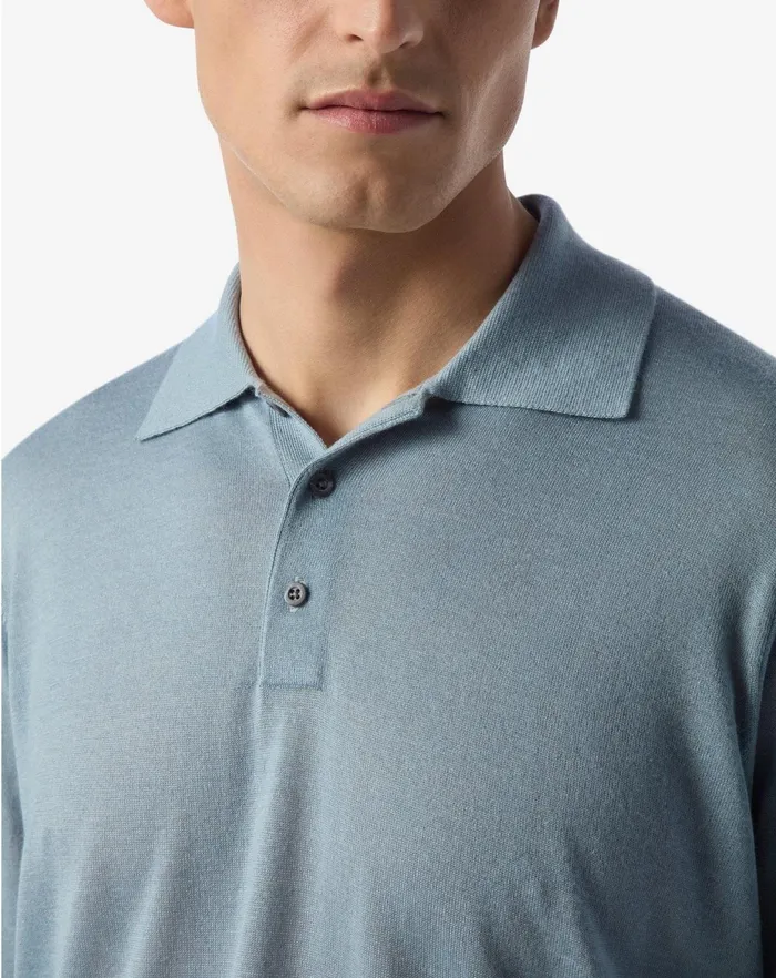 Corneliani Polos and TShirts Light Blue Long Sleeve Cashmere And Silk Polo Shirt 8211 Men