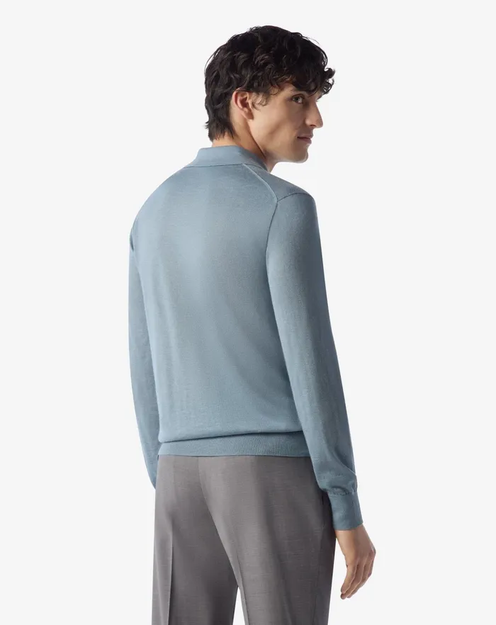 Corneliani Polos and TShirts Light Blue Long Sleeve Cashmere And Silk Polo Shirt 8211 Men